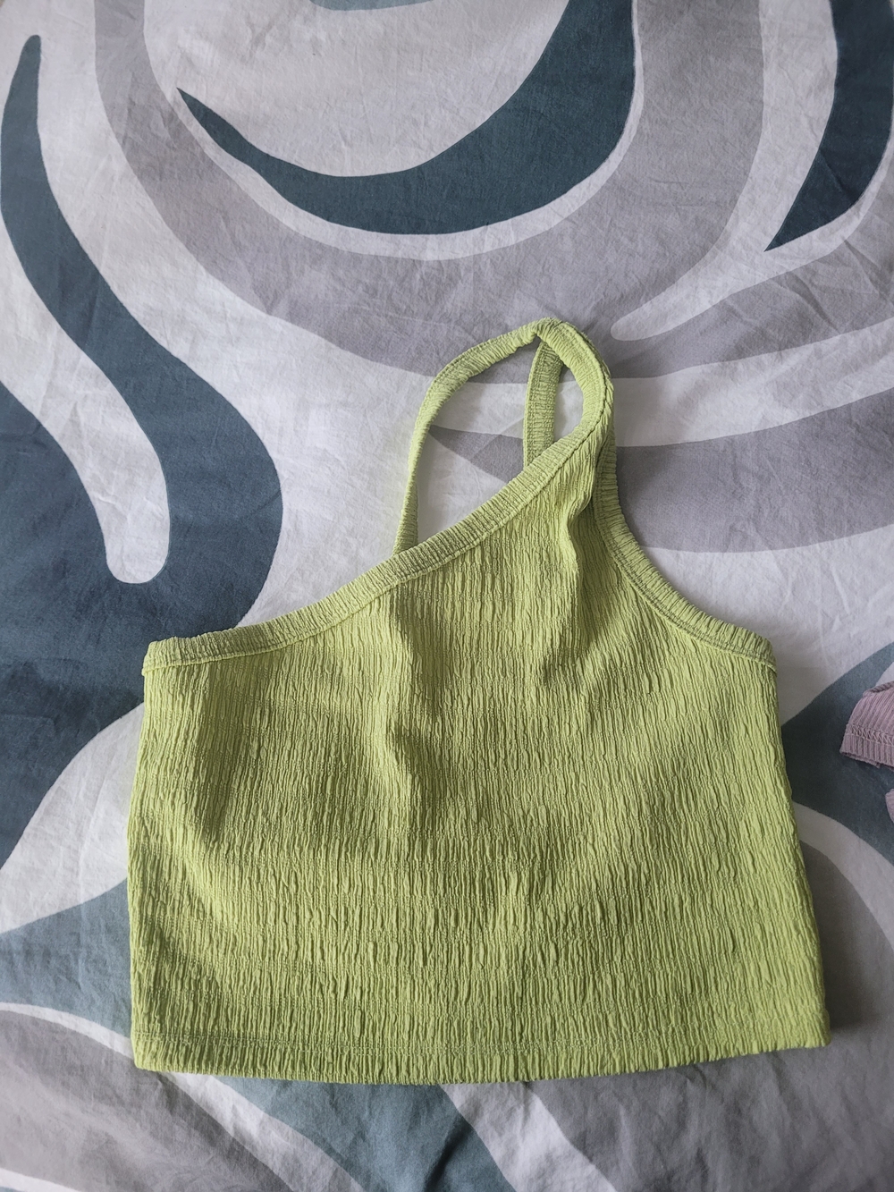 One-Shoulder Ribbed Crop Top - Lime Green